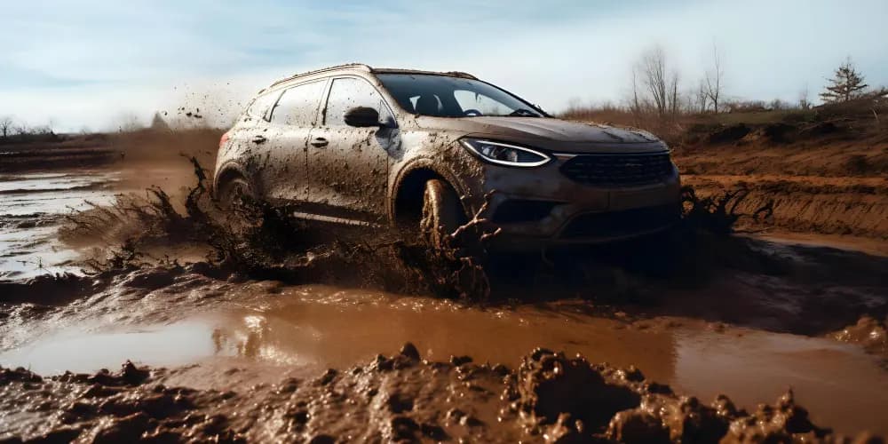 Vehicle stuck in deep mud requiring professional vehicle recovery towing in Melbourne